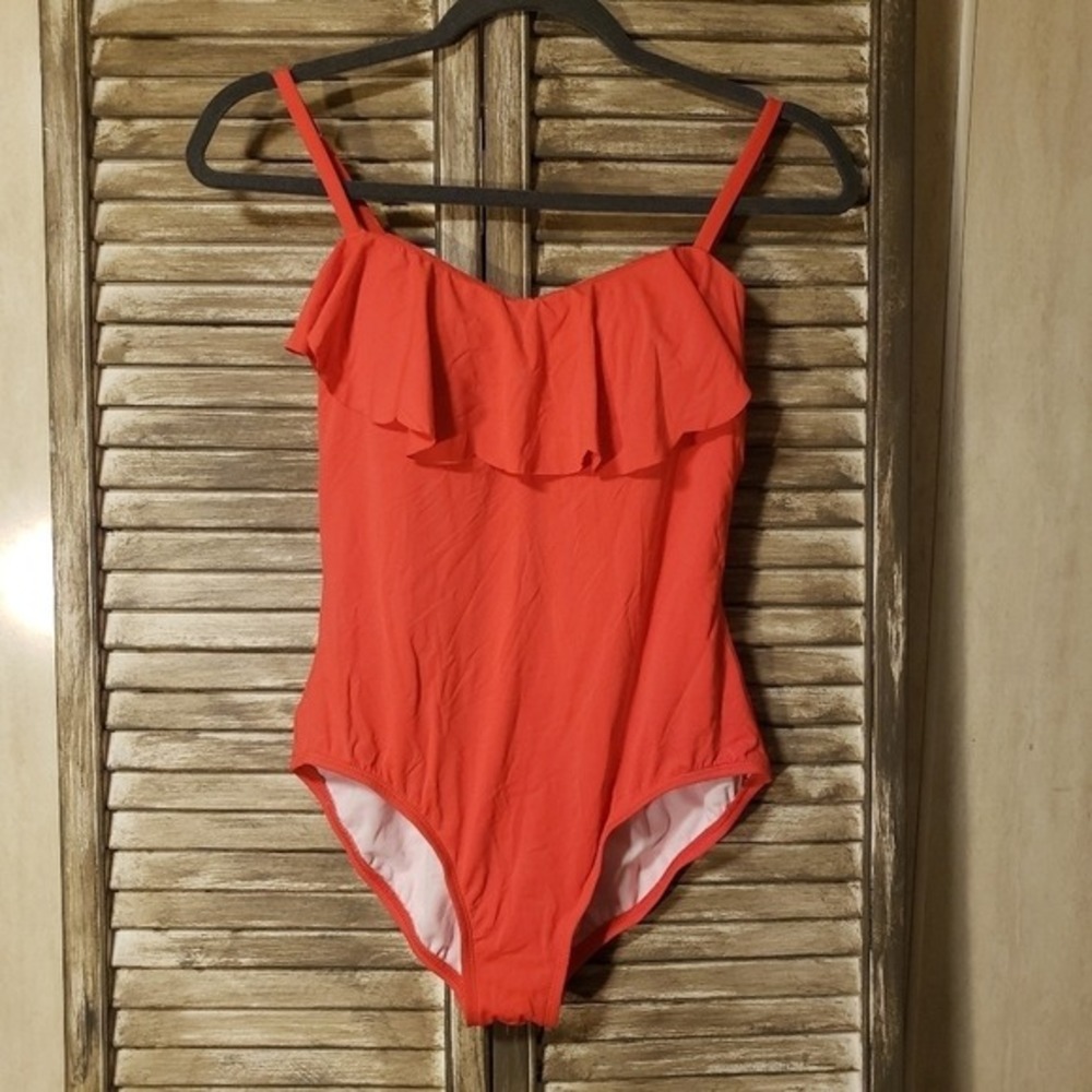 Laundry by‎ Shelli Segal Fire Coral Ruffle One Piece Swimsuit Womens Medium